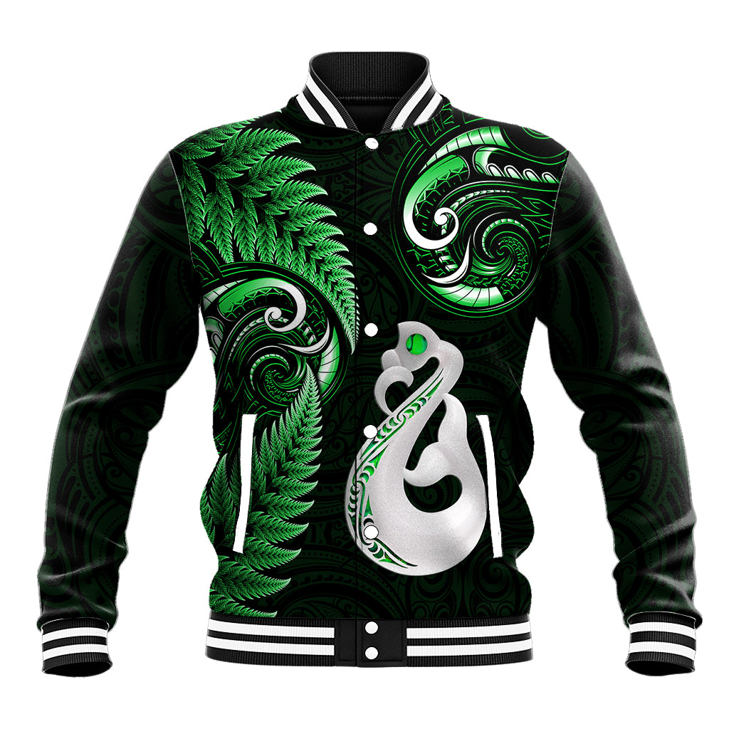personalised-new-zealand-baseball-jacket-aotearoa-silver-fern-with-manaia-maori-unique-green