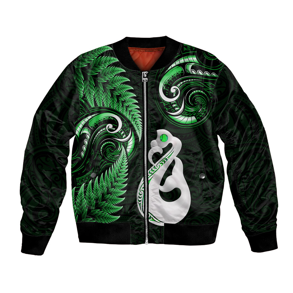 personalised-new-zealand-bomber-jacket-aotearoa-silver-fern-with-manaia-maori-unique-green
