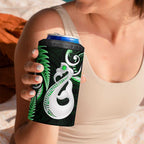 New Zealand 4 in 1 Can Cooler Tumbler Aotearoa Silver Fern With Manaia Maori Unique Green