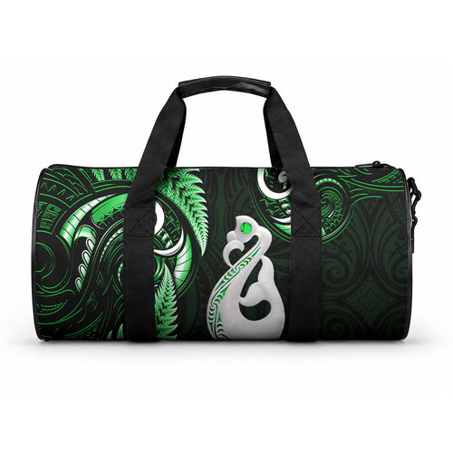 New Zealand Duffle Bag Aotearoa Silver Fern With Manaia Maori Unique Green
