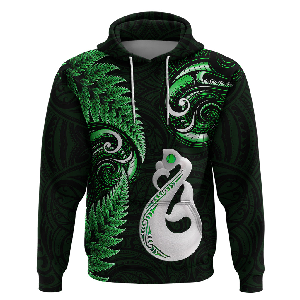 personalised-new-zealand-hoodie-aotearoa-silver-fern-with-manaia-maori-unique-green