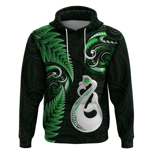personalised-new-zealand-hoodie-aotearoa-silver-fern-with-manaia-maori-unique-green