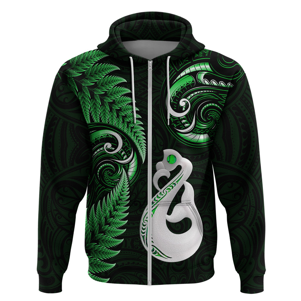 personalised-new-zealand-hoodie-aotearoa-silver-fern-with-manaia-maori-unique-green