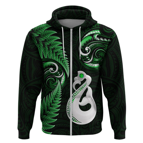 personalised-new-zealand-hoodie-aotearoa-silver-fern-with-manaia-maori-unique-green