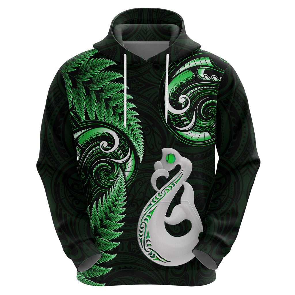 personalised-new-zealand-hoodie-aotearoa-silver-fern-with-manaia-maori-unique-green