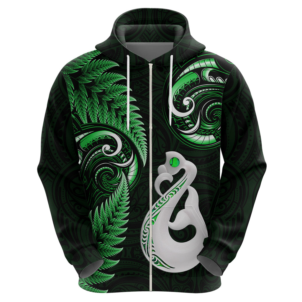 personalised-new-zealand-hoodie-aotearoa-silver-fern-with-manaia-maori-unique-green
