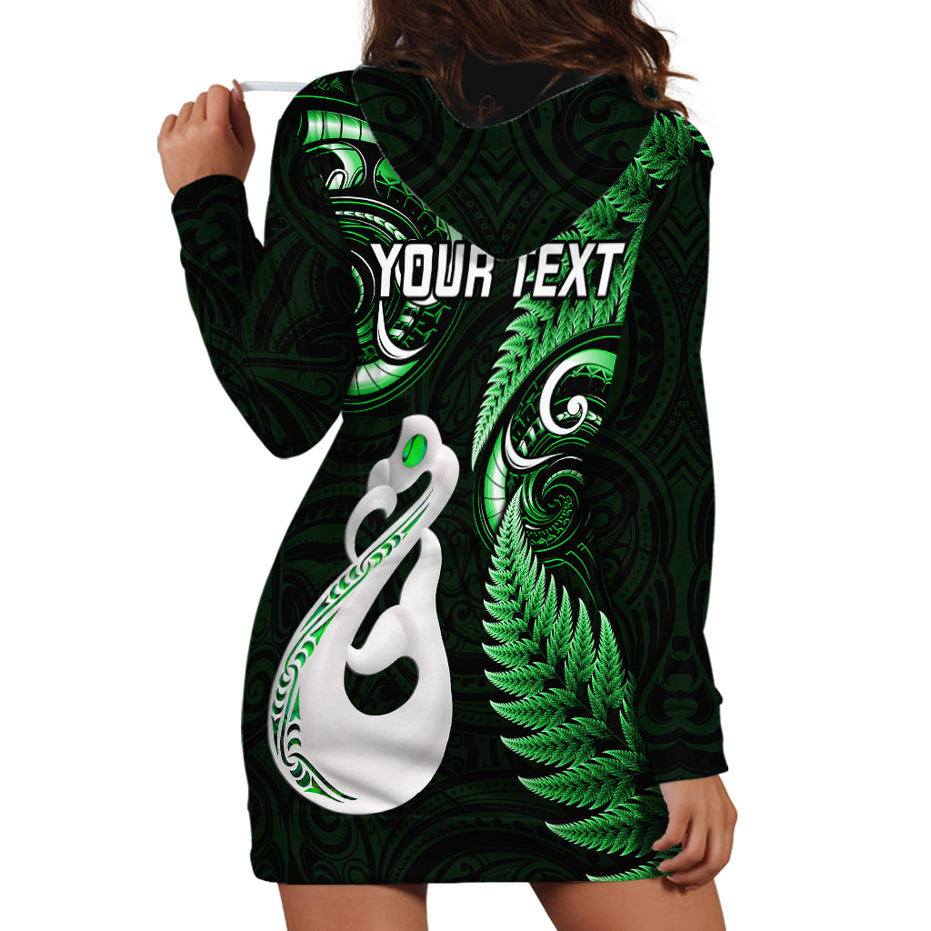 personalised-new-zealand-hoodie-dress-aotearoa-silver-fern-with-manaia-maori-unique-green