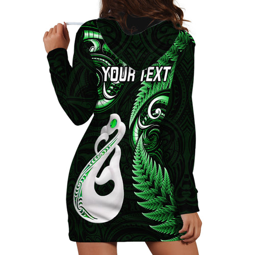 personalised-new-zealand-hoodie-dress-aotearoa-silver-fern-with-manaia-maori-unique-green