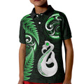 personalised-new-zealand-kid-polo-shirt-aotearoa-silver-fern-with-manaia-maori-unique-green
