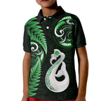 personalised-new-zealand-kid-polo-shirt-aotearoa-silver-fern-with-manaia-maori-unique-green