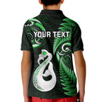 personalised-new-zealand-kid-polo-shirt-aotearoa-silver-fern-with-manaia-maori-unique-green