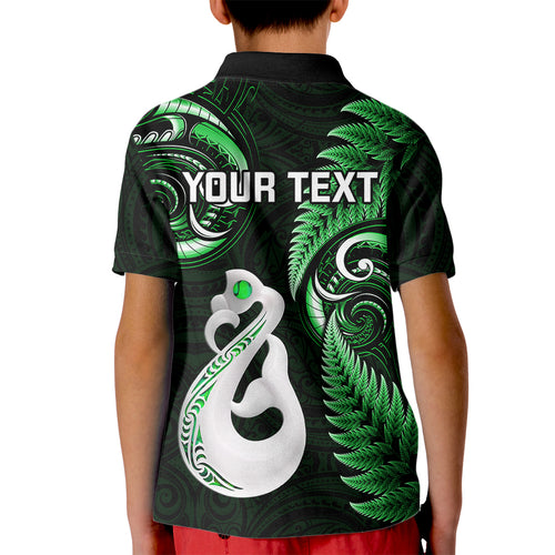 personalised-new-zealand-kid-polo-shirt-aotearoa-silver-fern-with-manaia-maori-unique-green