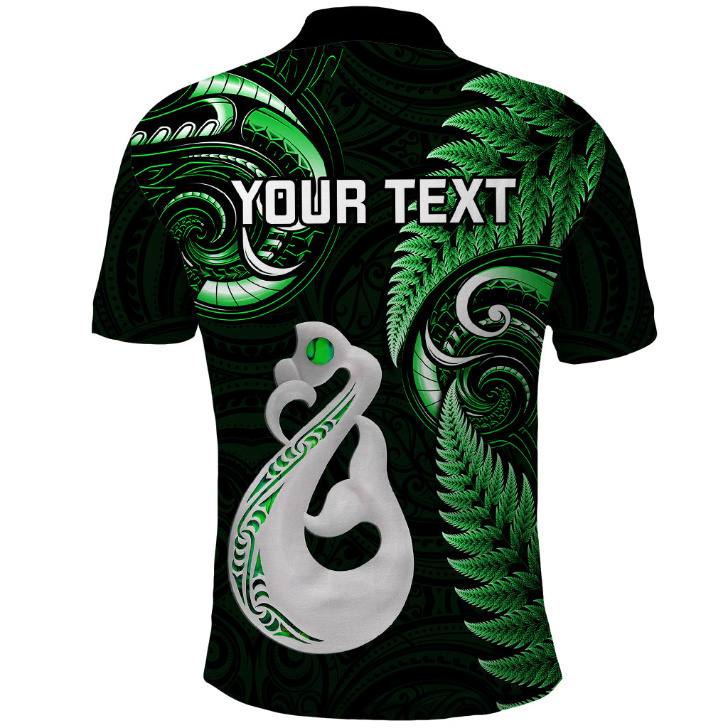 personalised-new-zealand-polo-shirt-aotearoa-silver-fern-with-manaia-maori-unique-green