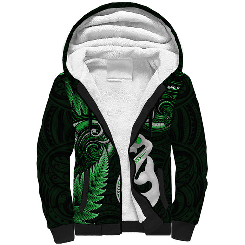 personalised-new-zealand-sherpa-hoodie-aotearoa-silver-fern-with-manaia-maori-unique-green