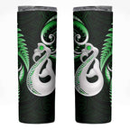 New Zealand Skinny Tumbler Aotearoa Silver Fern With Manaia Maori Unique Green