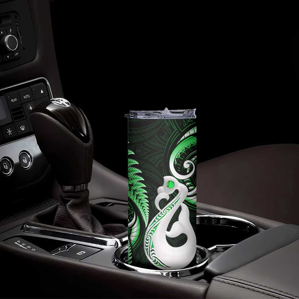 New Zealand Skinny Tumbler Aotearoa Silver Fern With Manaia Maori Unique Green