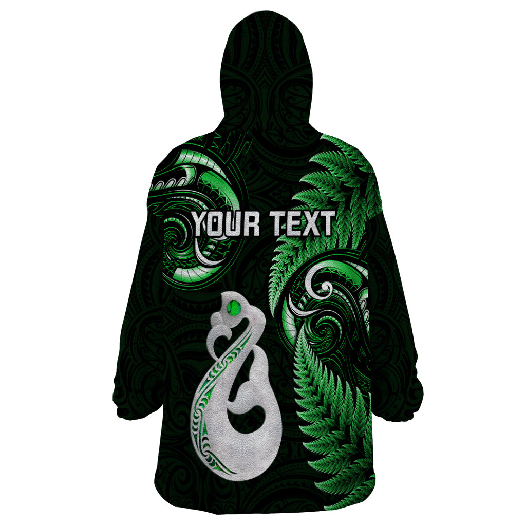 personalised-new-zealand-wearable-blanket-hoodie-aotearoa-silver-fern-with-manaia-maori-unique-green