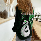 Personalised New Zealand Women Casual Shirt Aotearoa Silver Fern With Manaia Maori Unique Green LT14