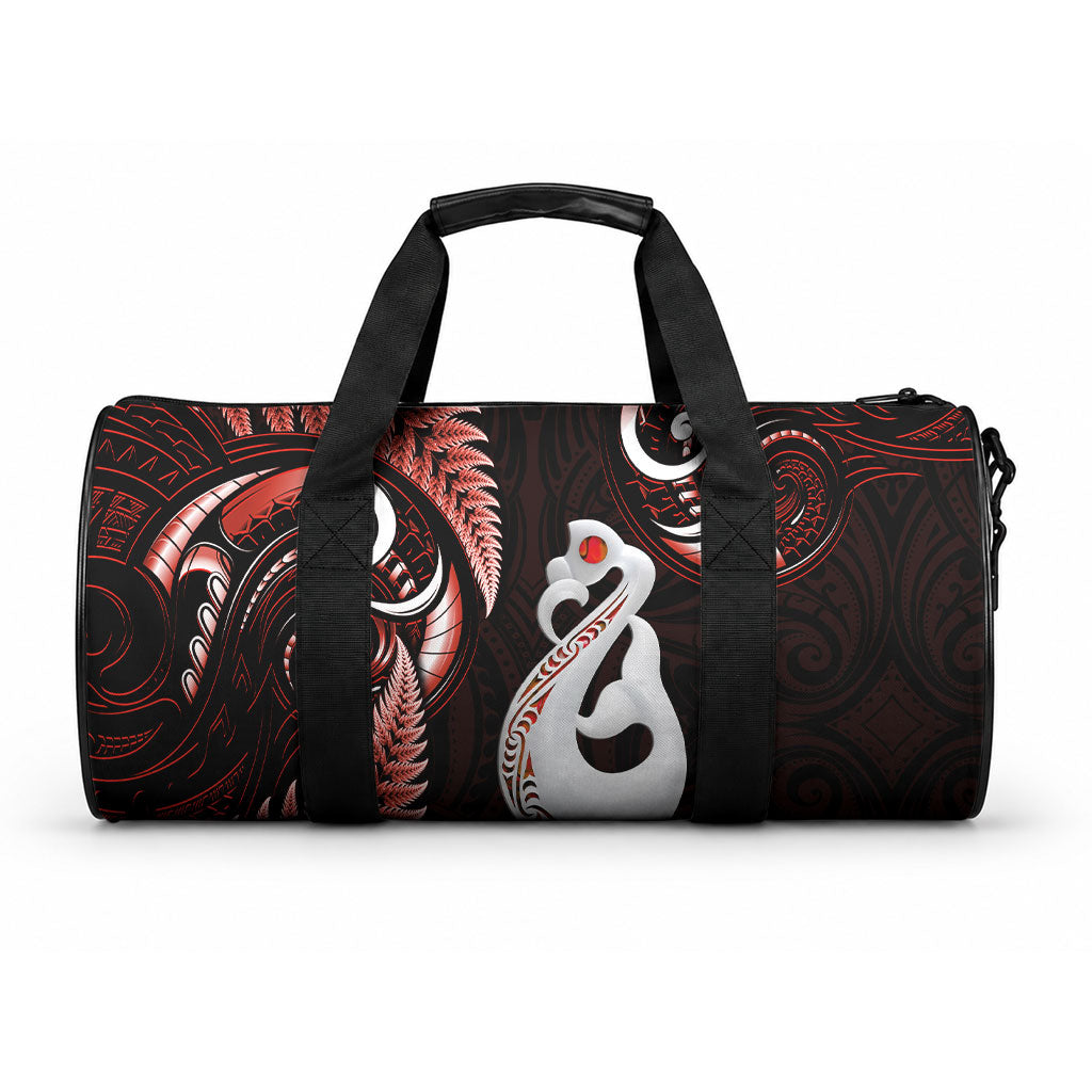 New Zealand Duffle Bag Aotearoa Silver Fern With Manaia Maori Unique Red