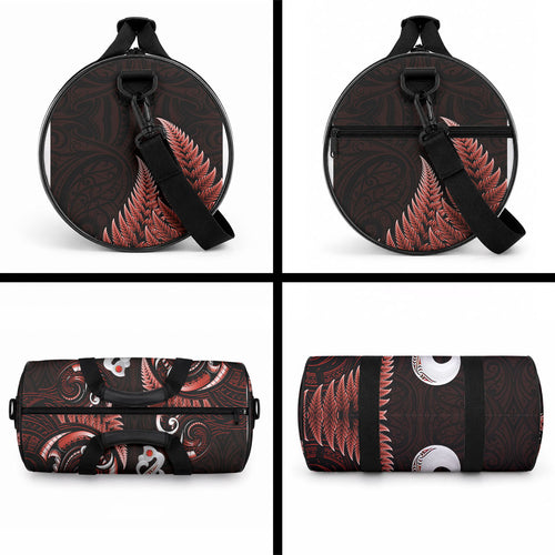 New Zealand Duffle Bag Aotearoa Silver Fern With Manaia Maori Unique Red