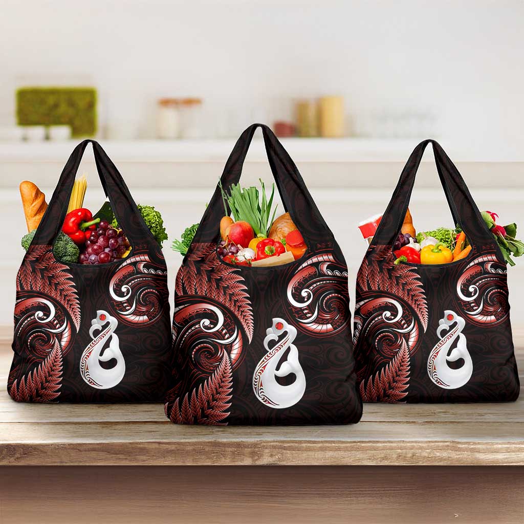 Red New Zealand Grocery Bag Aotearoa Silver Fern With Manaia Maori