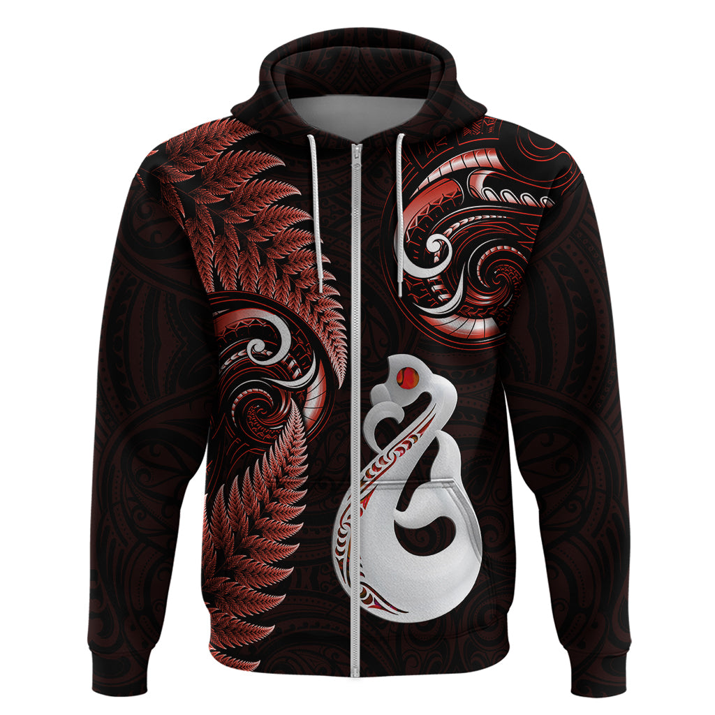 personalised-new-zealand-hoodie-aotearoa-silver-fern-with-manaia-maori-unique-red