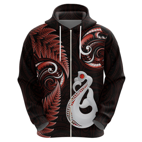 personalised-new-zealand-hoodie-aotearoa-silver-fern-with-manaia-maori-unique-red