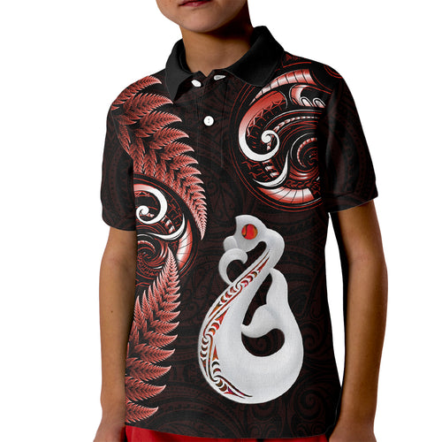 personalised-new-zealand-kid-polo-shirt-aotearoa-silver-fern-with-manaia-maori-unique-red