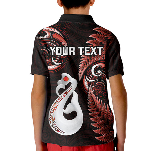 personalised-new-zealand-kid-polo-shirt-aotearoa-silver-fern-with-manaia-maori-unique-red