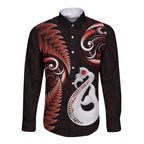 personalised-new-zealand-long-sleeve-button-shirt-aotearoa-silver-fern-with-manaia-maori-unique-red