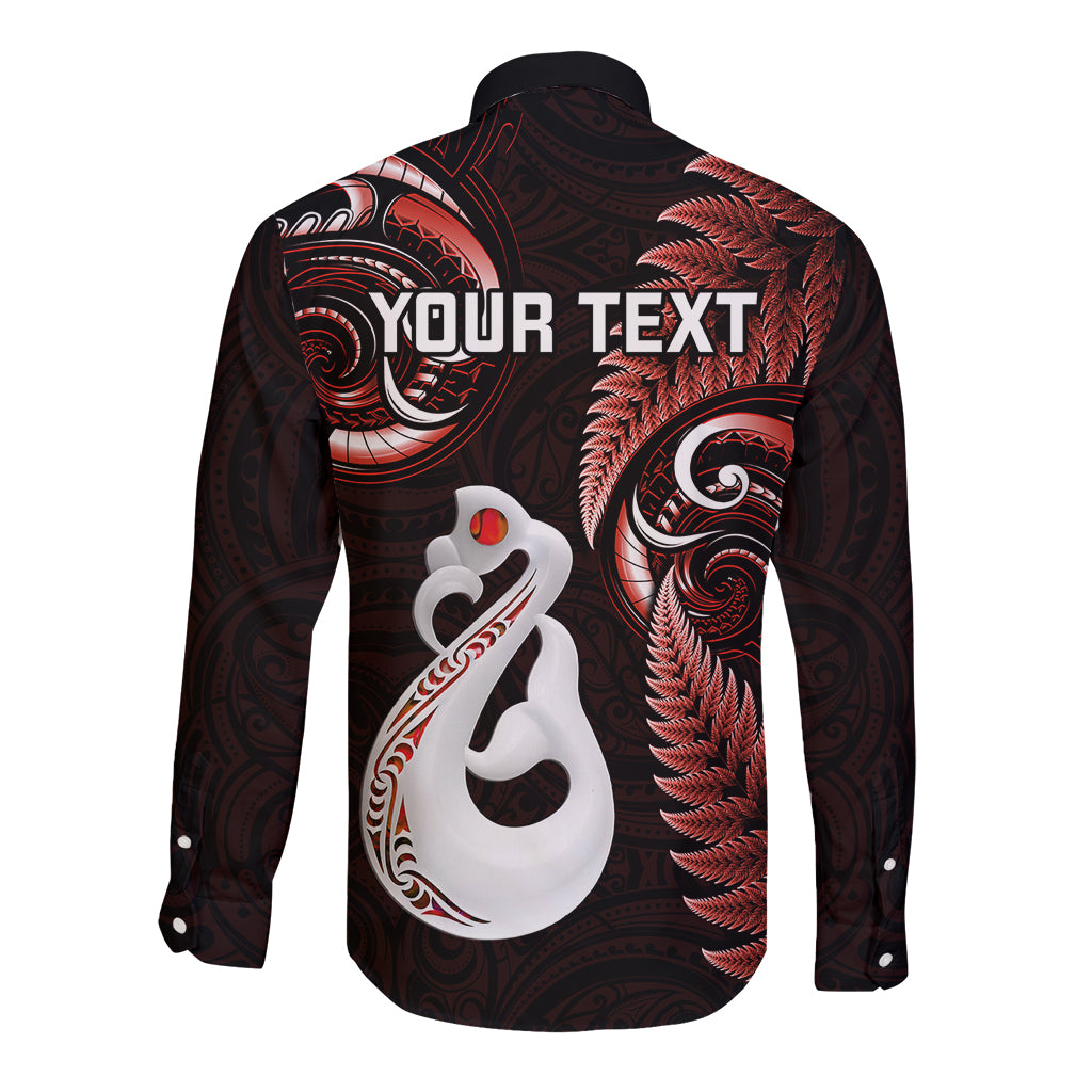 personalised-new-zealand-long-sleeve-button-shirt-aotearoa-silver-fern-with-manaia-maori-unique-red
