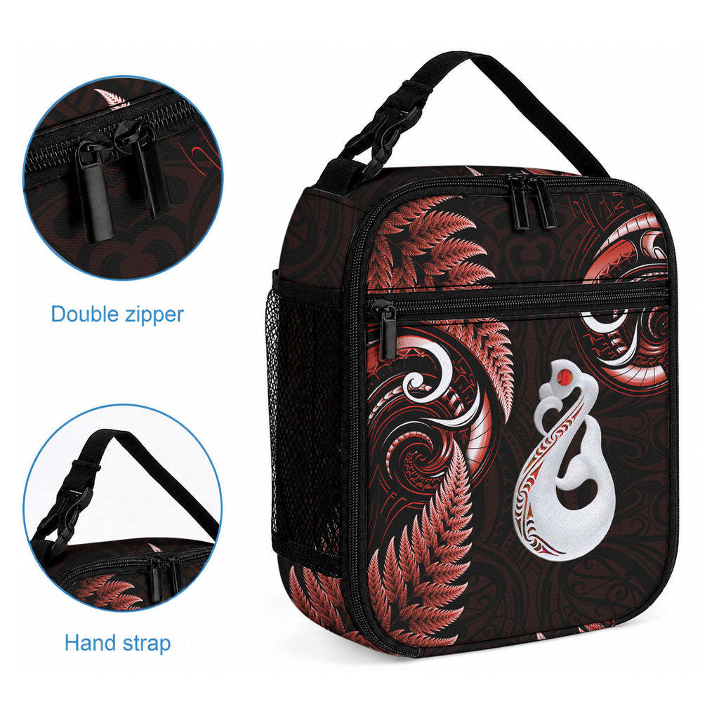 New Zealand Lunch Bag Aotearoa Silver Fern With Manaia Maori Unique Red