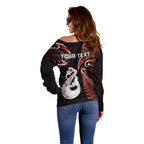 personalised-new-zealand-off-shoulder-sweater-aotearoa-silver-fern-with-manaia-maori-unique-red