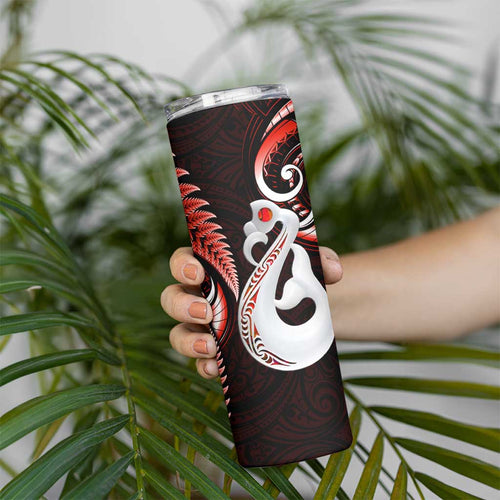 New Zealand Skinny Tumbler Aotearoa Silver Fern With Manaia Maori Unique Red