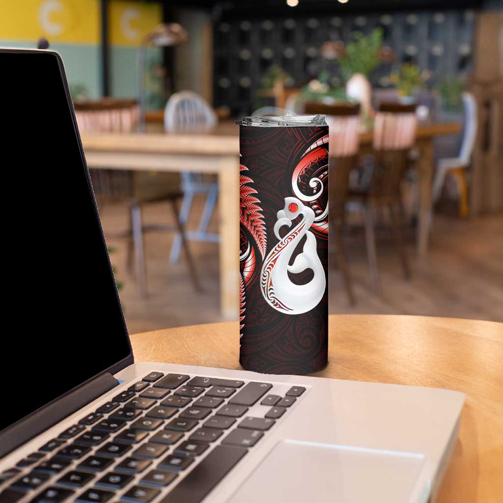New Zealand Skinny Tumbler Aotearoa Silver Fern With Manaia Maori Unique Red