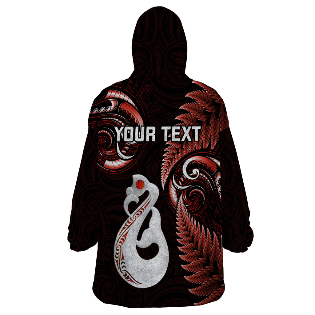 personalised-new-zealand-wearable-blanket-hoodie-aotearoa-silver-fern-with-manaia-maori-unique-red
