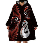 personalised-new-zealand-wearable-blanket-hoodie-aotearoa-silver-fern-with-manaia-maori-unique-red