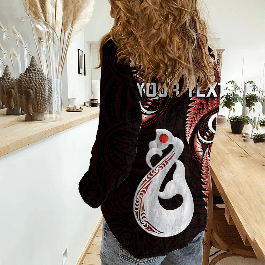 Personalised New Zealand Women Casual Shirt Aotearoa Silver Fern With Manaia Maori Unique Red LT14