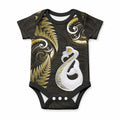 Personalised New Zealand Baby Onesie Aotearoa Silver Fern With Manaia Maori Unique Gold