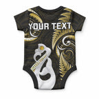 Personalised New Zealand Baby Onesie Aotearoa Silver Fern With Manaia Maori Unique Gold