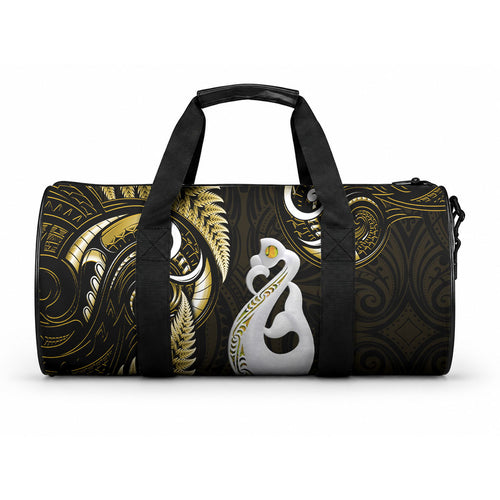 New Zealand Duffle Bag Aotearoa Silver Fern With Manaia Maori Unique Gold