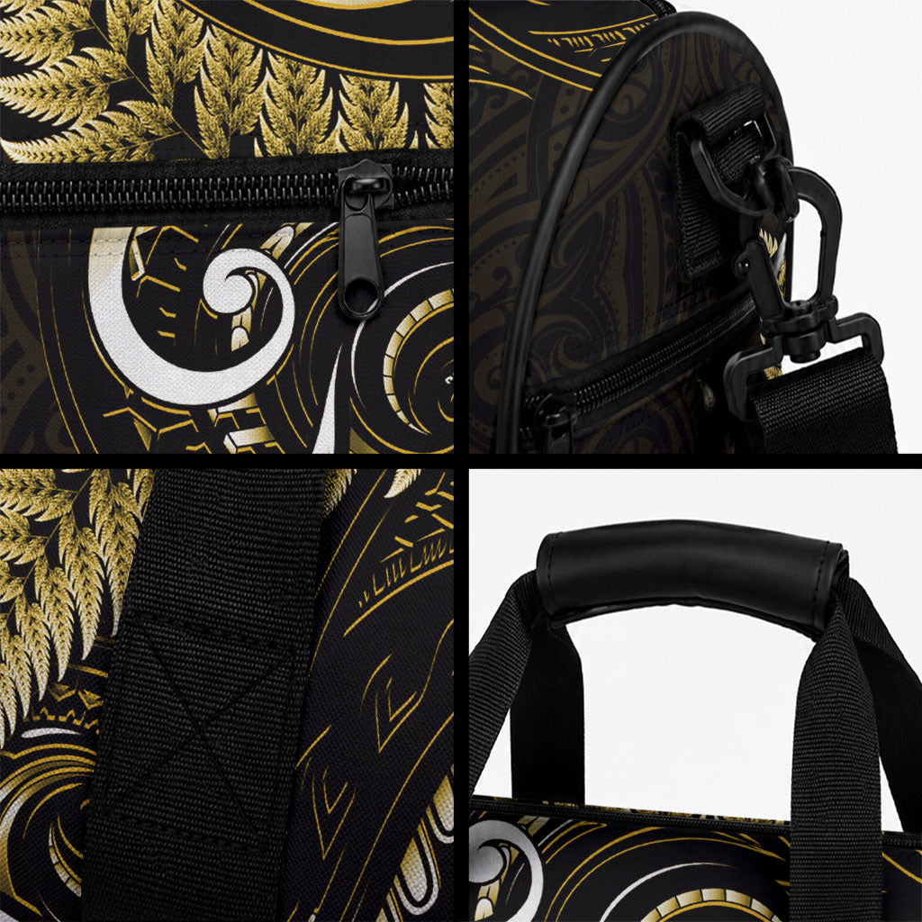 New Zealand Duffle Bag Aotearoa Silver Fern With Manaia Maori Unique Gold