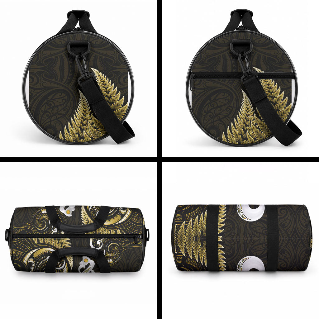 New Zealand Duffle Bag Aotearoa Silver Fern With Manaia Maori Unique Gold