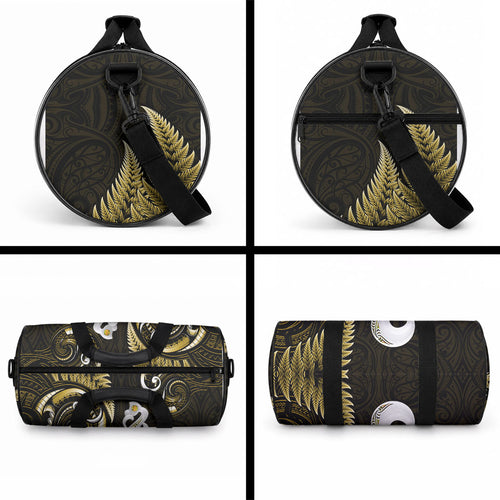 New Zealand Duffle Bag Aotearoa Silver Fern With Manaia Maori Unique Gold