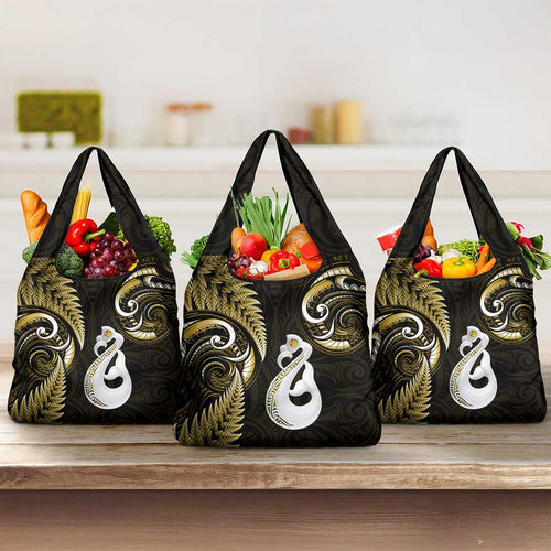 Gold New Zealand Grocery Bag Aotearoa Silver Fern With Manaia Maori