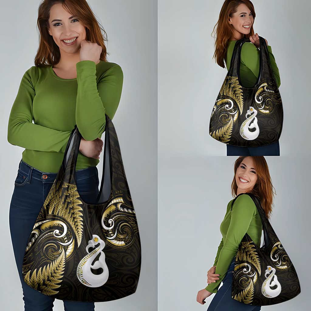 Gold New Zealand Grocery Bag Aotearoa Silver Fern With Manaia Maori