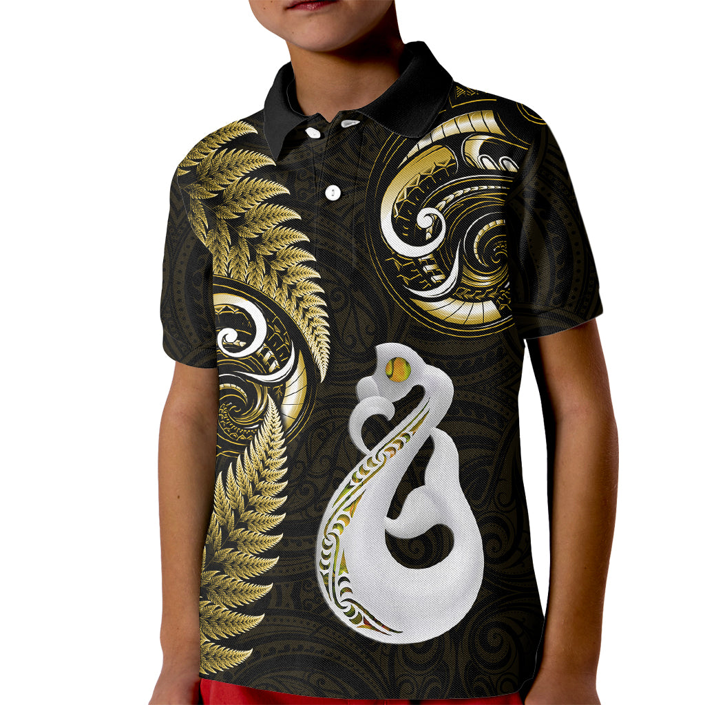personalised-new-zealand-kid-polo-shirt-aotearoa-silver-fern-with-manaia-maori-unique-gold