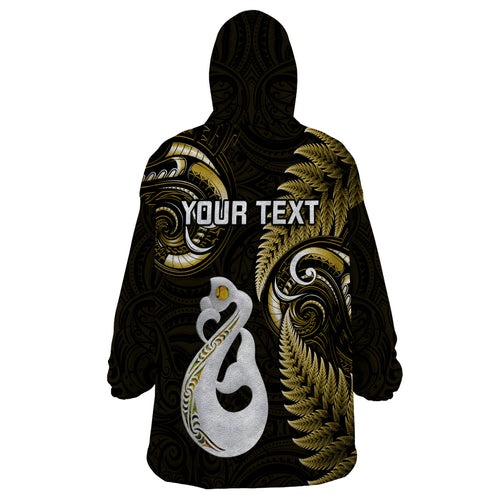 personalised-new-zealand-wearable-blanket-hoodie-aotearoa-silver-fern-with-manaia-maori-unique-gold