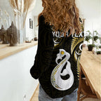 Personalised New Zealand Women Casual Shirt Aotearoa Silver Fern With Manaia Maori Unique Gold LT14