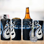 New Zealand 4 in 1 Can Cooler Tumbler Aotearoa Silver Fern With Manaia Maori Unique Blue